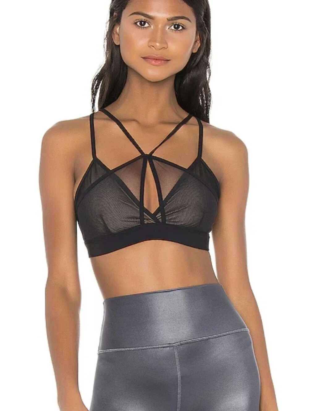 Alo Yoga Diamond Bra In Black Mesh Size S